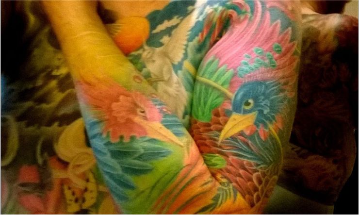 Picture Of Full Sleeve With Two Phoenixes